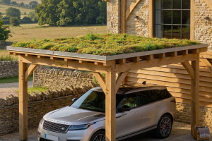 Carport Green Roof Oak Barn Conversion Daytime